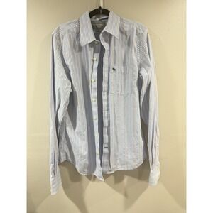 Abercrombie & Fitch Button Down Shirt Mens L Blue Brown Striped Fit Prep Logo
